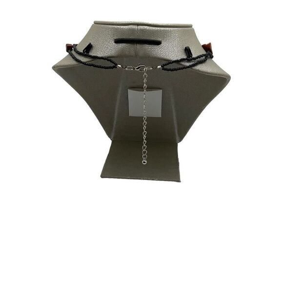 Rhodochrosite Necklace Purple Natural Stone Donut Pendant Black Beaded Chain - Picture 8 of 10